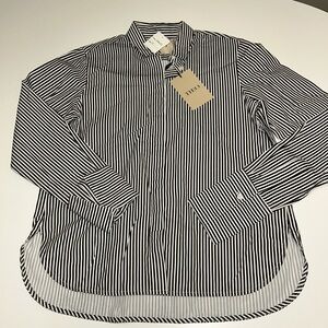 Theo Womens black/white Larisa Striped designer Shirt Med NWT